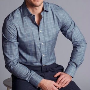 Charles Tyrwhitt White Blue Green Slim Fit French Cuff Button Up Shirt 15.5 35